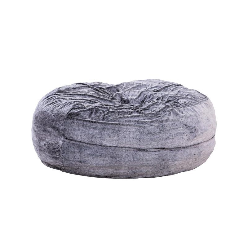 Pemberly Row 5ft Gray Faux Fur Memory Foam Bean Bag with Shredded Foam