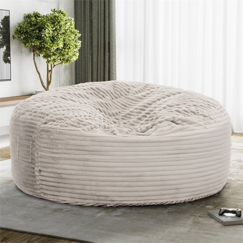 Pemberly Row 5ft Taupe Faux Fur Foam Bean Bag Lounger with Shredded Foam