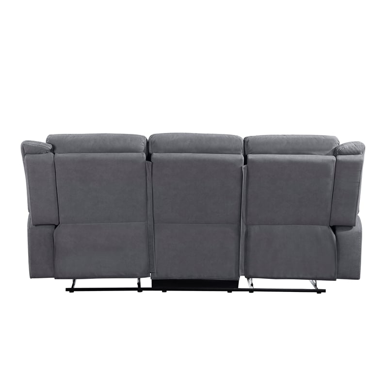 Pemberly Row Modern Microfiber Double Reclining Sofa in Gray