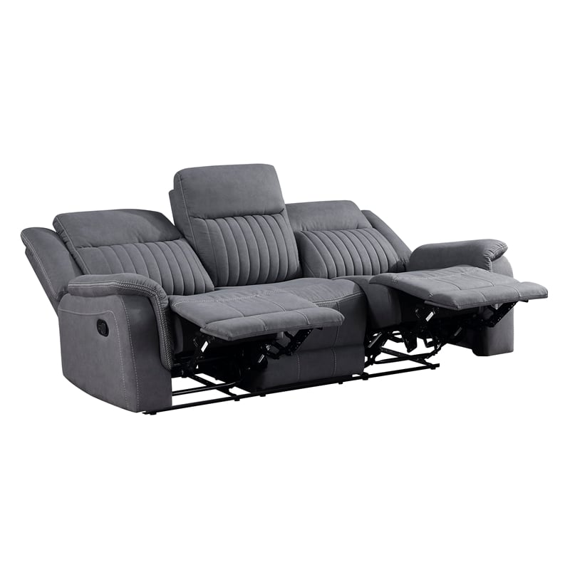 Pemberly Row Modern Microfiber Double Reclining Sofa in Gray