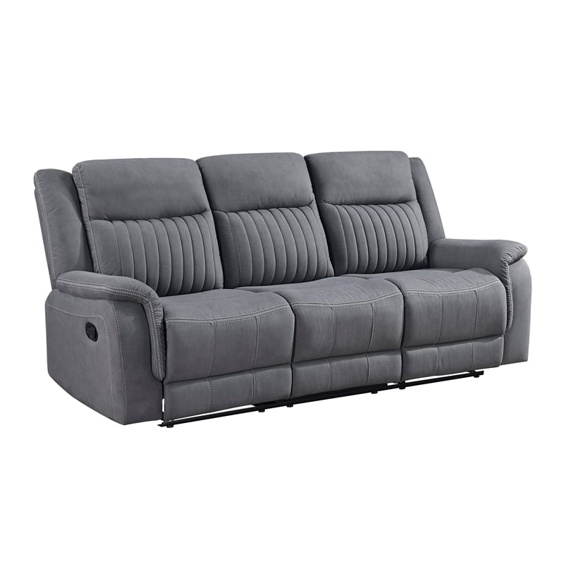 Pemberly Row Modern Microfiber Double Reclining Sofa in Gray