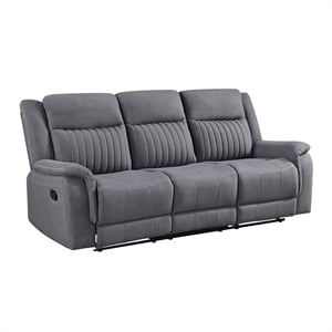 pemberly row modern microfiber double reclining sofa in gray