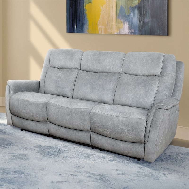 Pemberly Row Contemporary Gray Power Reclining Sofa and Recliner