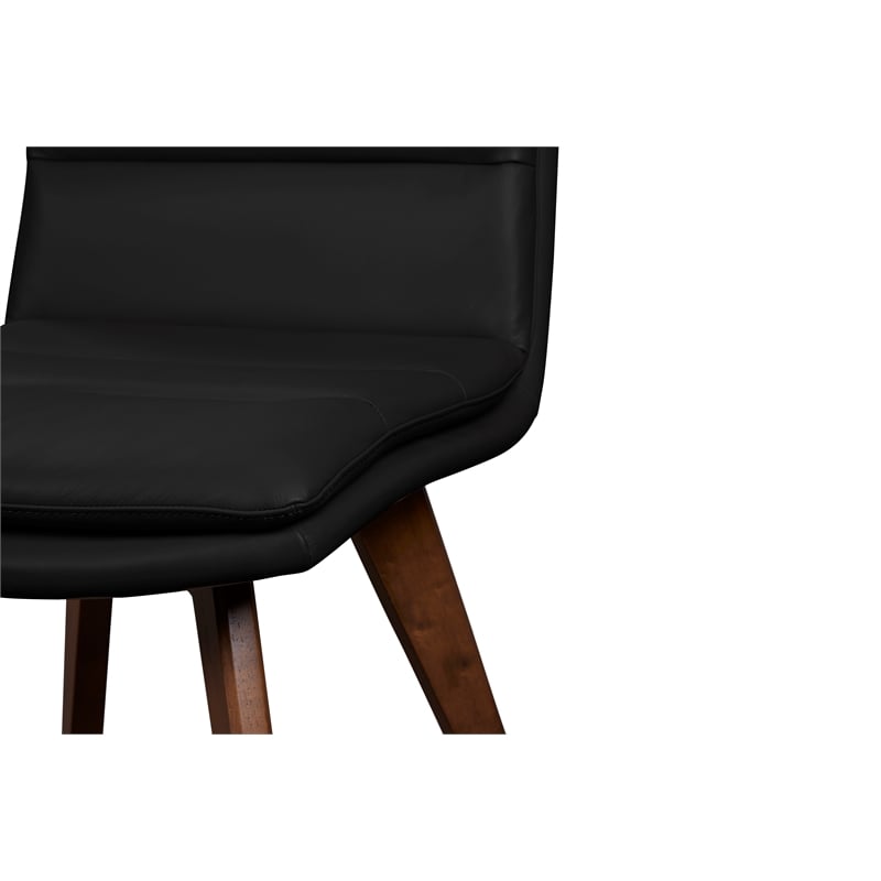 Pemberly Row Contemporary Genuine Leather Dining Chair in Black (Set of 2)