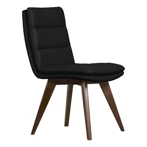 Pemberly Row Contemporary Genuine Leather Dining Chair in Black (Set of 2)