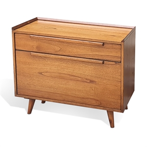 Pemberly Row Mid-Century Solid Wood Lateral File Cabinet in Brown