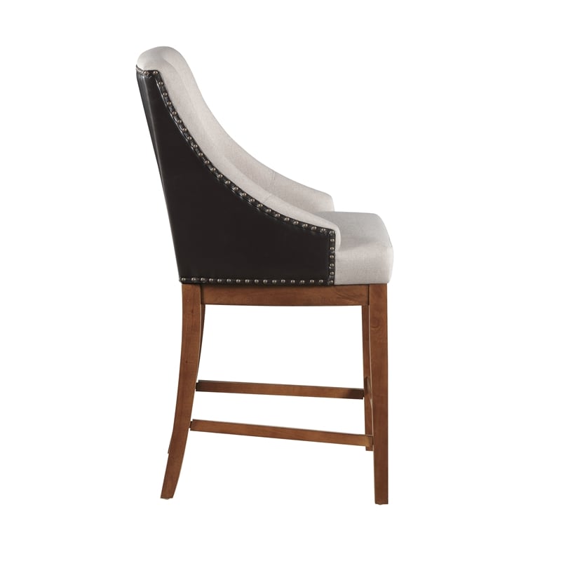 Pemberly Row Wood/Fabric/Leather Counter Height Chair in Brown (Set of 2)