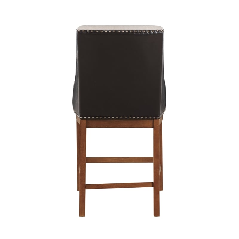 Pemberly Row Wood/Fabric/Leather Counter Height Chair in Brown (Set of 2)