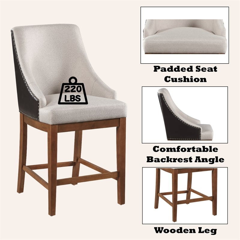 Pemberly Row Wood/Fabric/Leather Counter Height Chair in Brown (Set of 2)