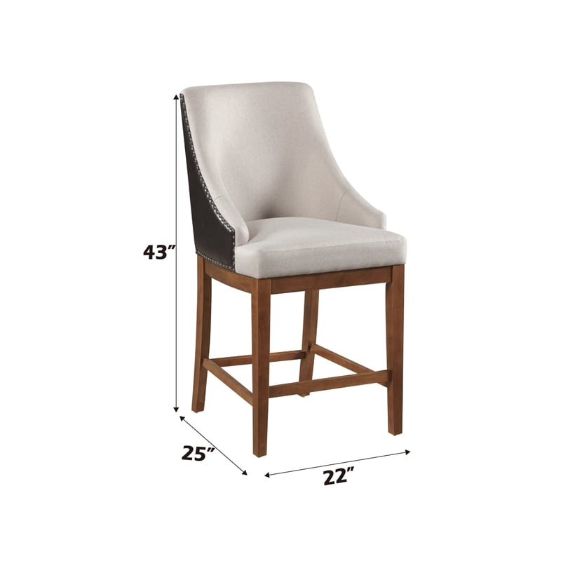 Pemberly Row Wood/Fabric/Leather Counter Height Chair in Brown (Set of 2)