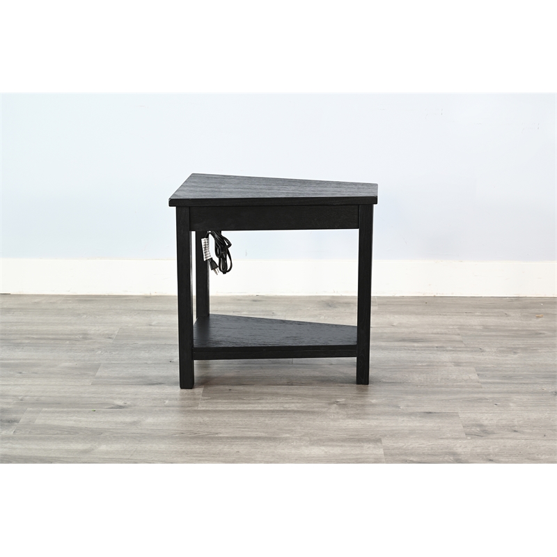 Pemberly Row Contemporary Solid Wood Chair Side Table with Power Strip
