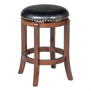 Pemberly Row Wood 24.5&quot Backless Swivel Bar Stool in Cappuccino finish