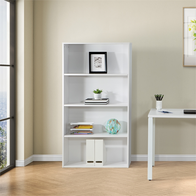 Pemberly Row 60 inches 4 Shelf Bookcase in White Engineered Wood