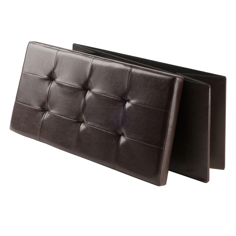 Pemberly Row Transitional Faux Leather Storage Ottoman Bench in Espresso