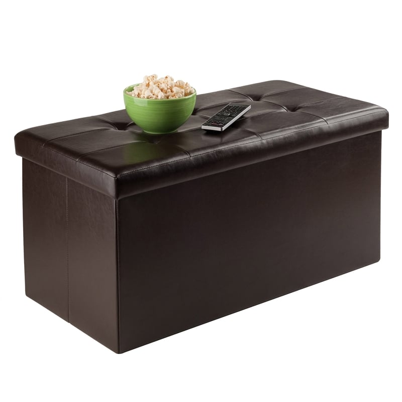 Pemberly Row Transitional Faux Leather Storage Ottoman Bench in Espresso