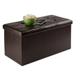 Pemberly Row Transitional Faux Leather Storage Ottoman Bench in Espresso
