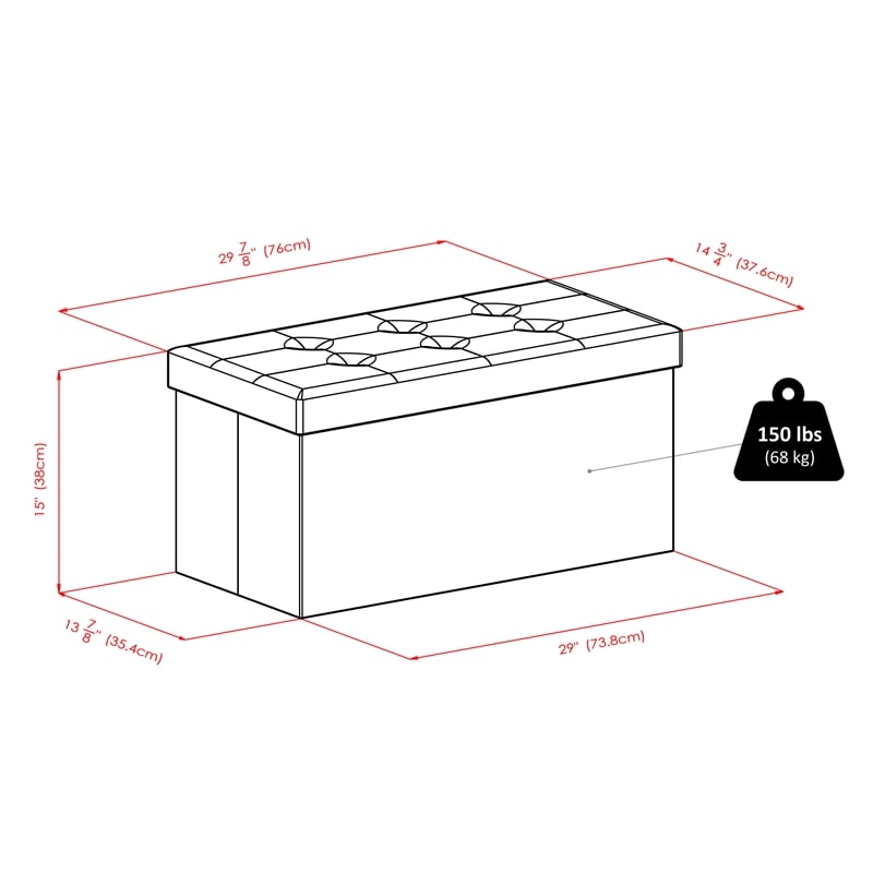 Pemberly Row Transitional Faux Leather Storage Ottoman Bench in Espresso