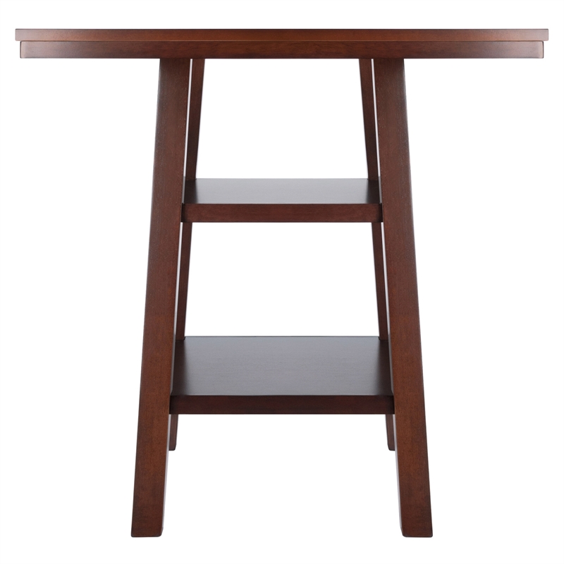 Pemberly Row Transitional Solid Wood Dining Table with 2 Shelf in Walnut