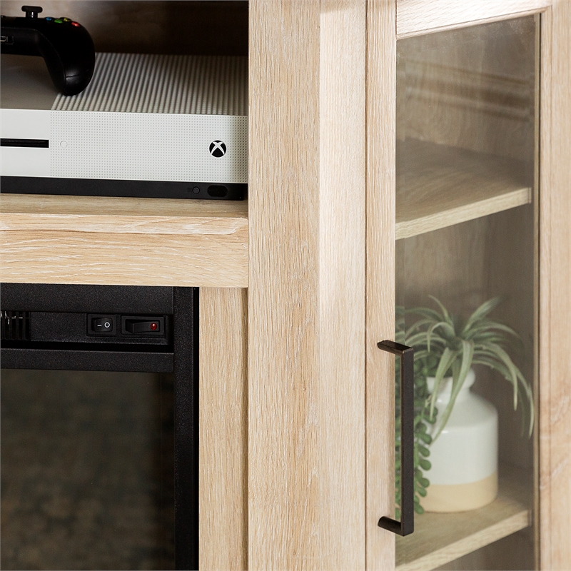 Pemberly Row 48 inch Wood Corner Fireplace Media TV Stand in White Oak