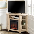Pemberly Row 48 inch Wood Corner Fireplace Media TV Stand in White Oak