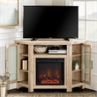 Pemberly Row 48 inch Wood Corner Fireplace Media TV Stand in White Oak