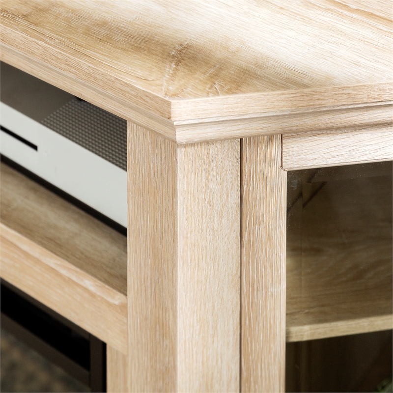 Pemberly Row 48 inch Wood Corner Fireplace Media TV Stand in White Oak