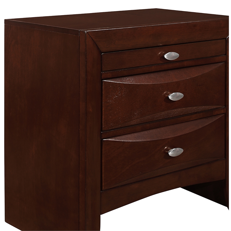 Pemberly Row Contemporary New Merlot Wooden 3-Drawer Nightstand