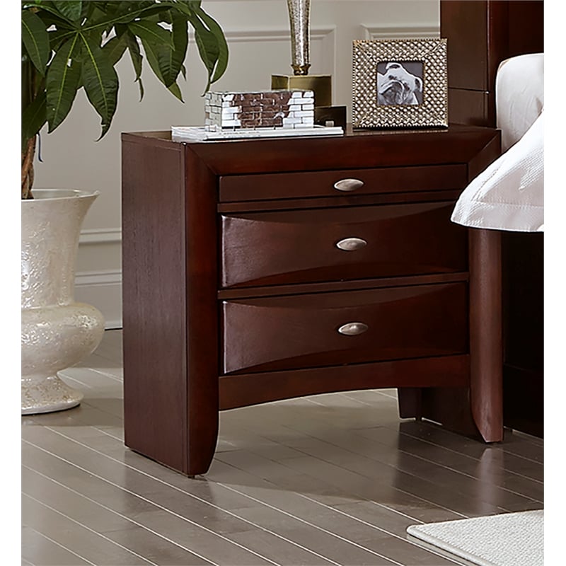 Pemberly Row Contemporary New Merlot Wooden 3-Drawer Nightstand