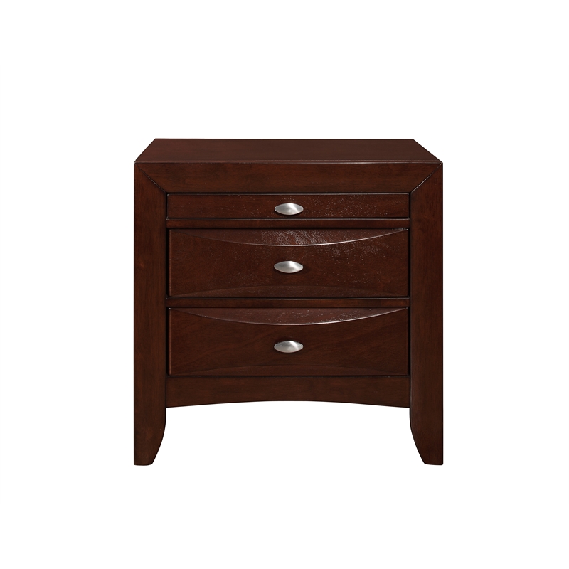 Pemberly Row Contemporary New Merlot Wooden 3-Drawer Nightstand