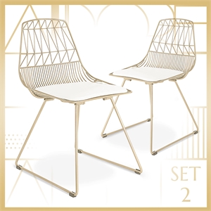 Pemberly Row Contemporary Metal Dining Chair in Gold (Set of 2)