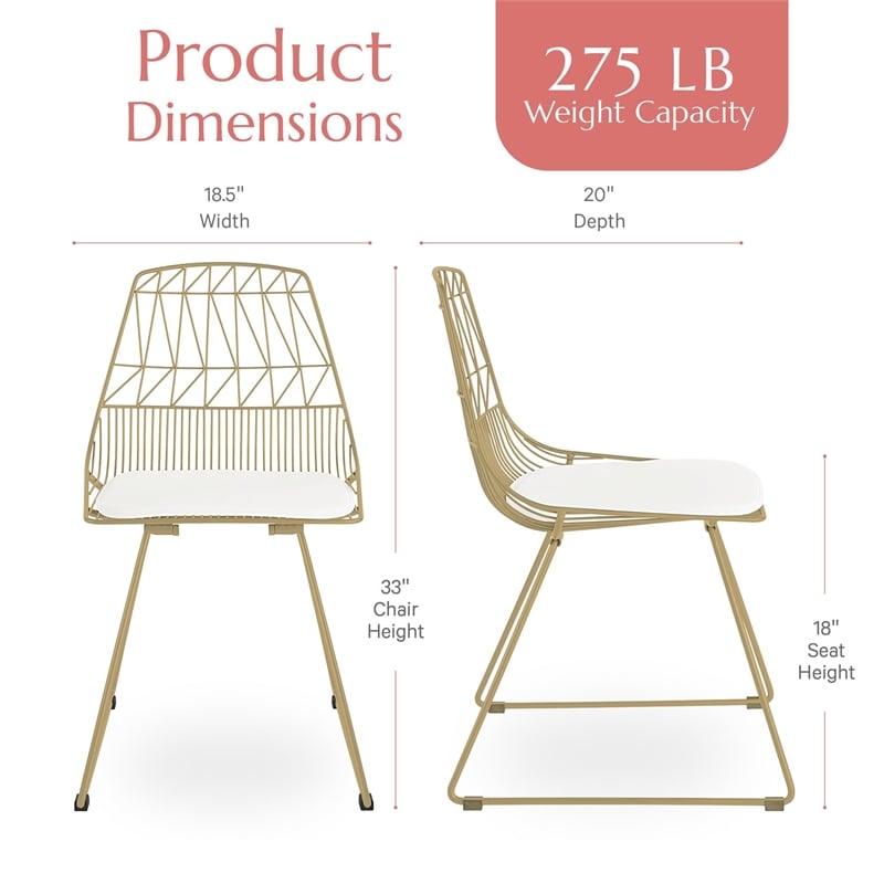 Pemberly Row Contemporary Metal Dining Chair in Gold (Set of 2)