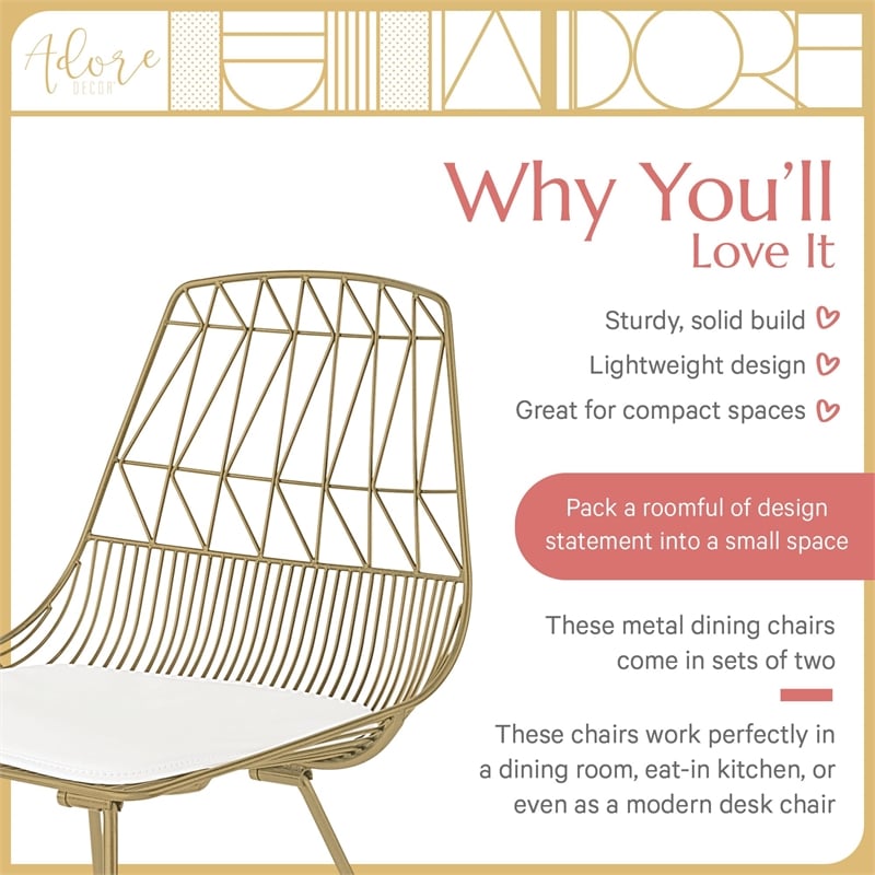 Pemberly Row Contemporary Metal Dining Chair in Gold (Set of 2)