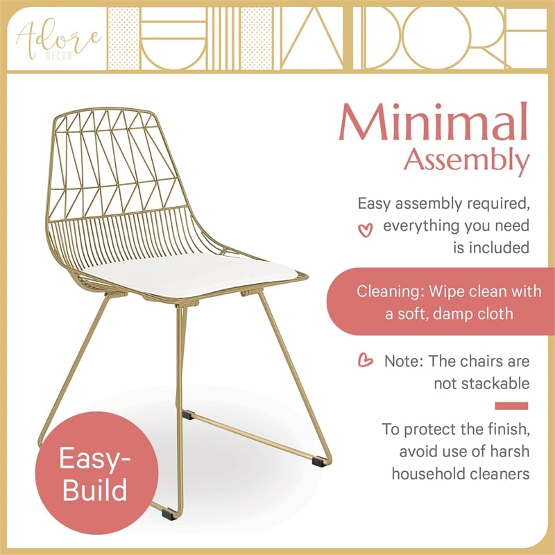 Pemberly Row Contemporary Metal Dining Chair in Gold (Set of 2)