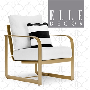 Pemberly Row Modern Outdoor Arm Chair in White and French Gold