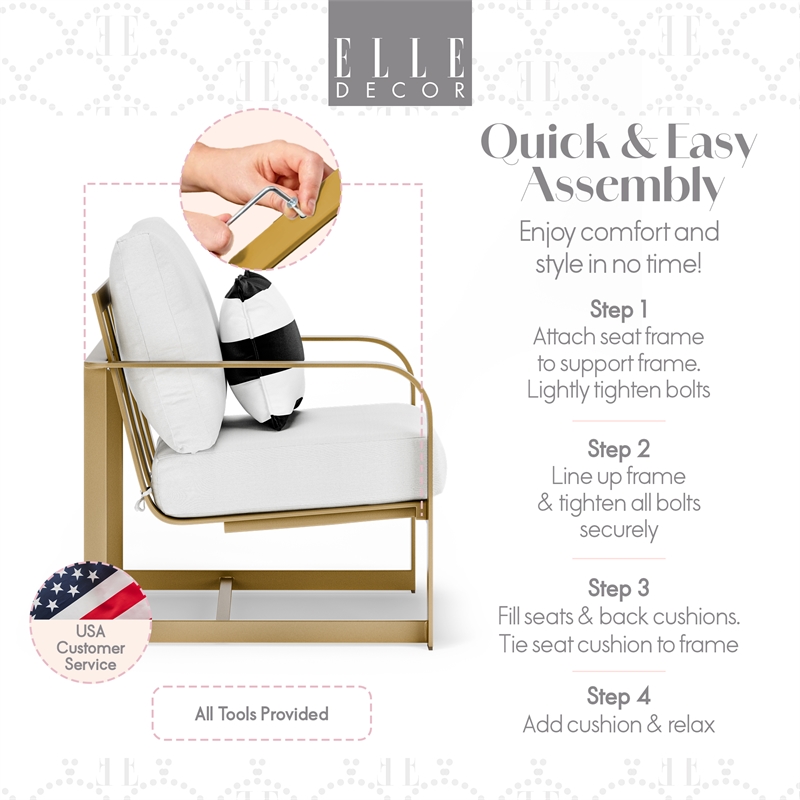 Pemberly Row Modern Outdoor Arm Chair in White and French Gold