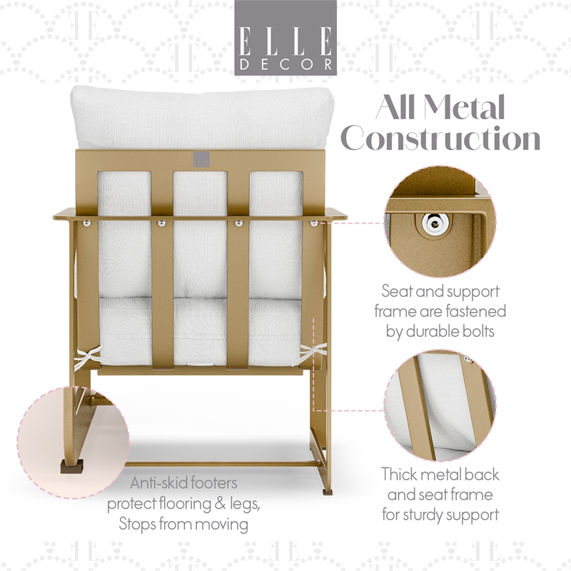 Pemberly Row Modern Outdoor Arm Chair in White and French Gold