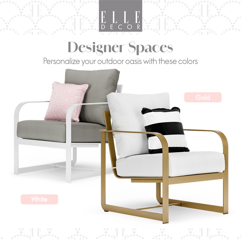 Pemberly Row Modern Outdoor Arm Chair in White and French Gold