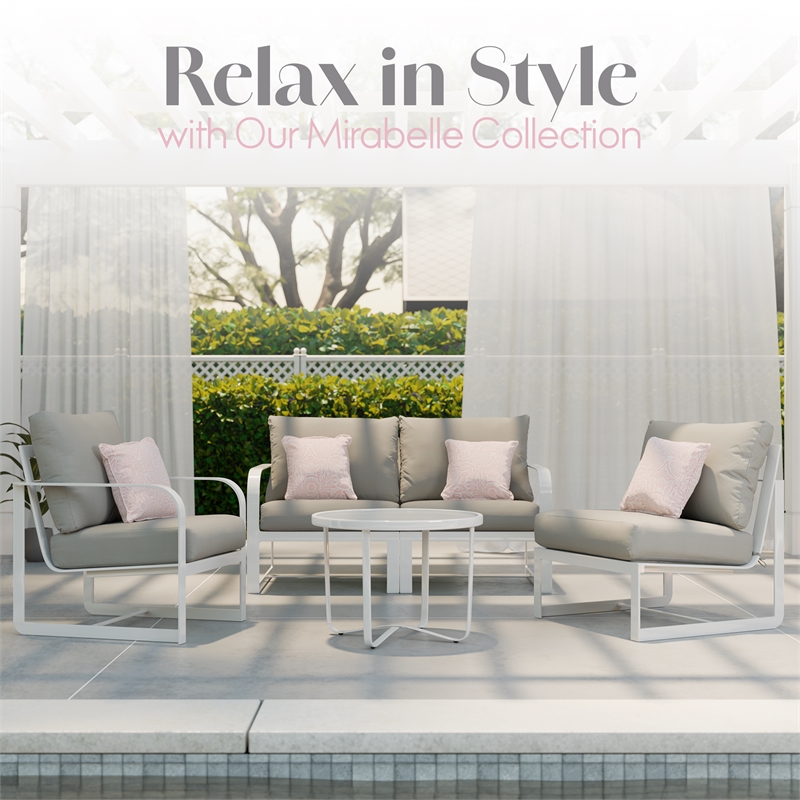 Pemberly Row Modern Outdoor Arm Chair in White and French Gold