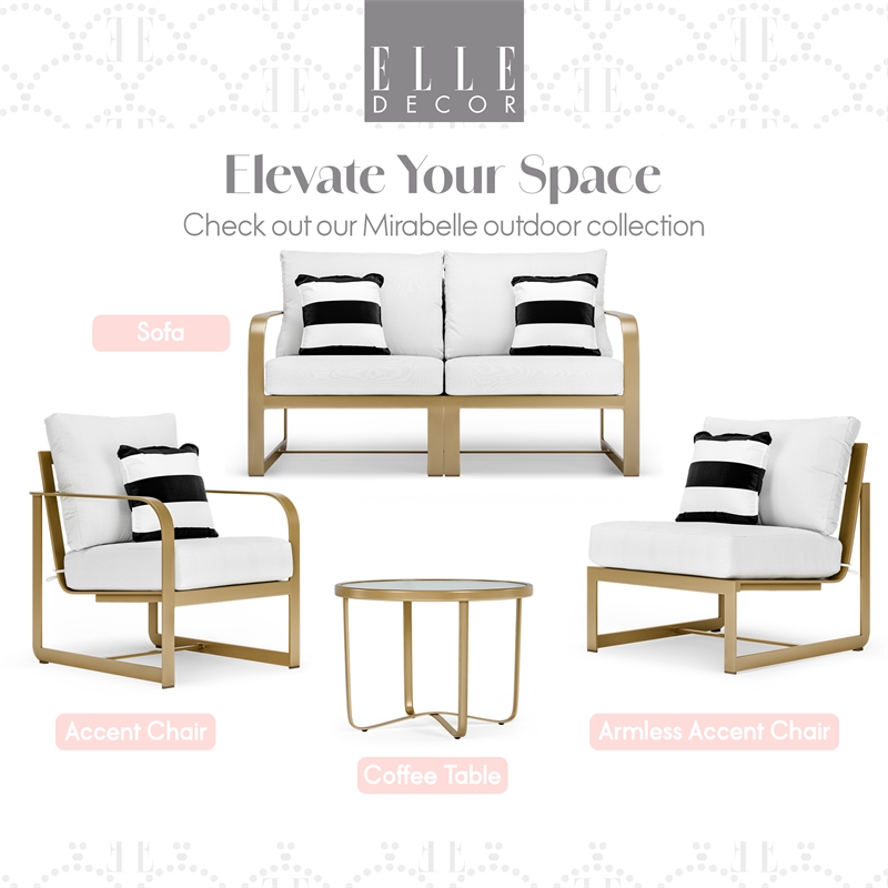 Pemberly Row Modern Outdoor Arm Chair in White and French Gold