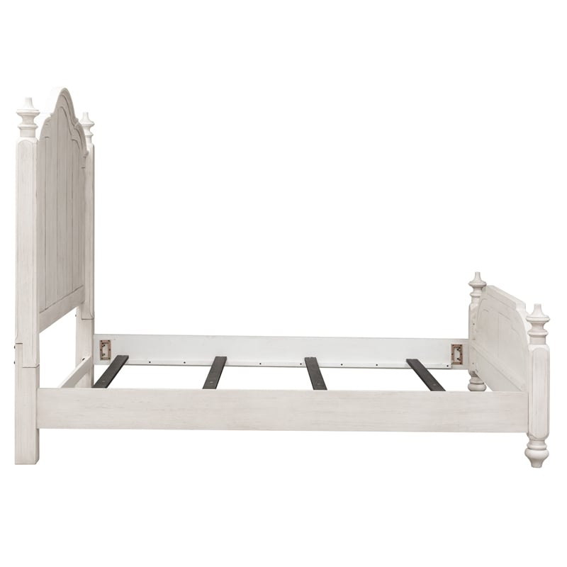 Pemberly Row Farmhouse Cottage Wood Queen Poster Bed in White