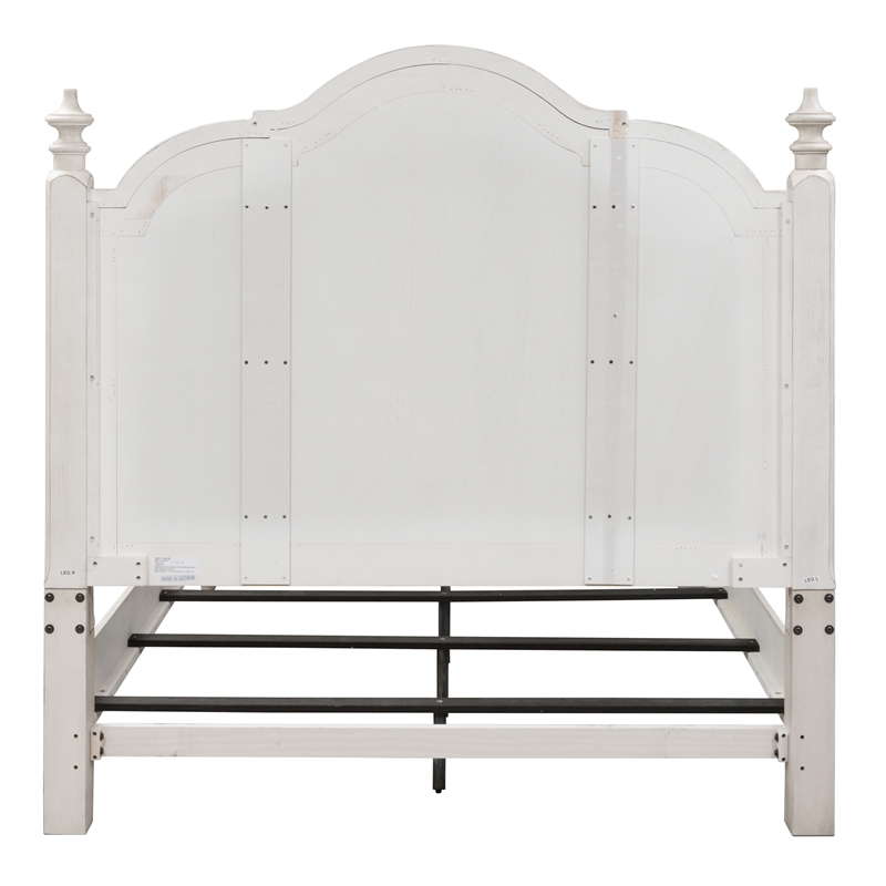 Pemberly Row Farmhouse Cottage Wood Queen Poster Bed in White