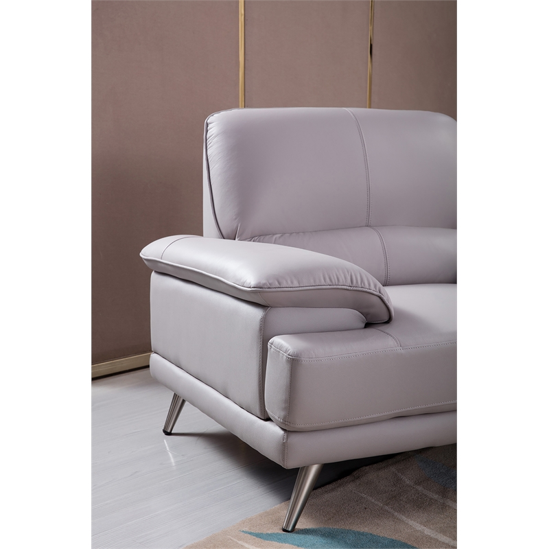 Pemberly Row Contemporary Top Grain Leather Sofa in Gray Finish