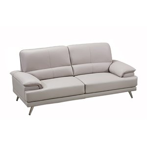 Pemberly Row Contemporary Top Grain Leather Sofa in Gray Finish