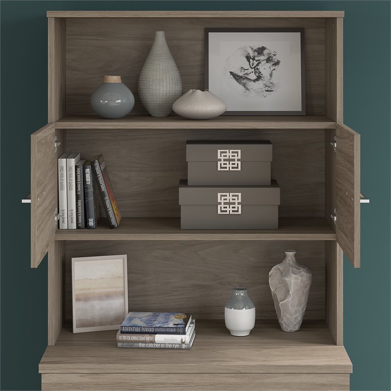 Pemberly Row Lateral File Cabinet with Hutch in Modern Hickory - Engineered Wood