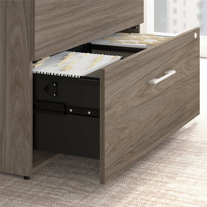 Pemberly Row Lateral File Cabinet with Hutch in Modern Hickory - Engineered Wood