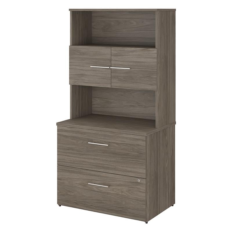 Pemberly Row Lateral File Cabinet with Hutch in Modern Hickory - Engineered Wood