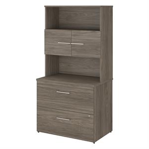 Pemberly Row Lateral File Cabinet with Hutch in Modern Hickory - Engineered Wood