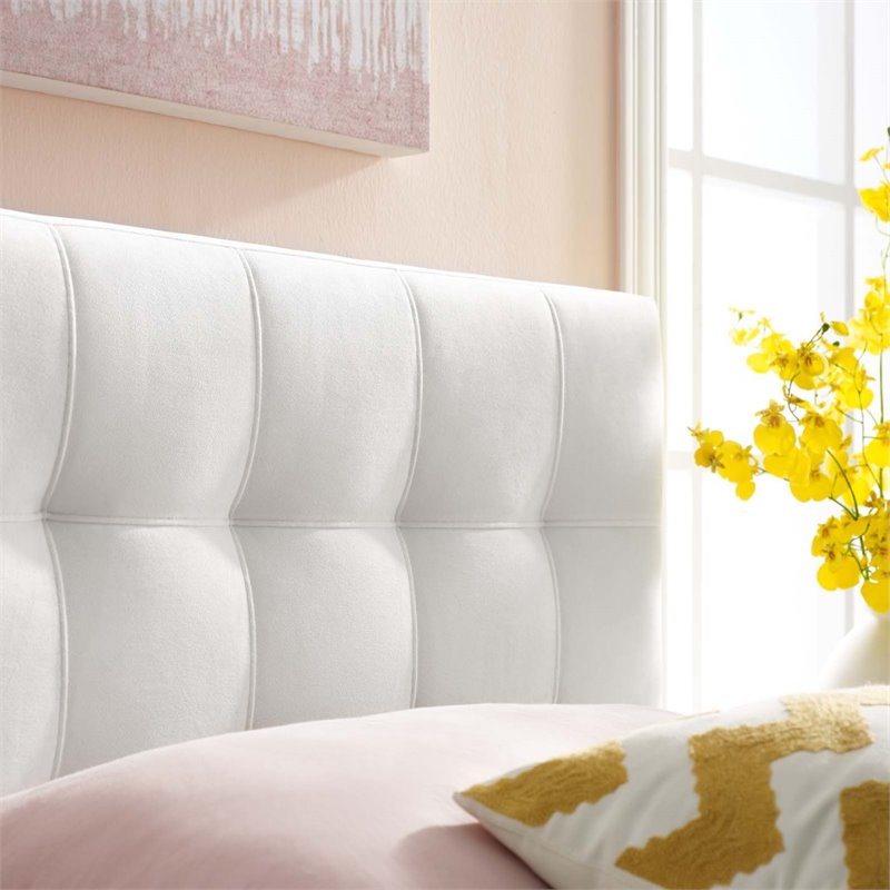 Pemberly Row Biscuit Tufted Twin Performance Velvet Headboard in White