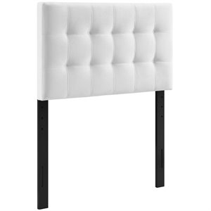 Pemberly Row Biscuit Tufted Twin Performance Velvet Headboard in White