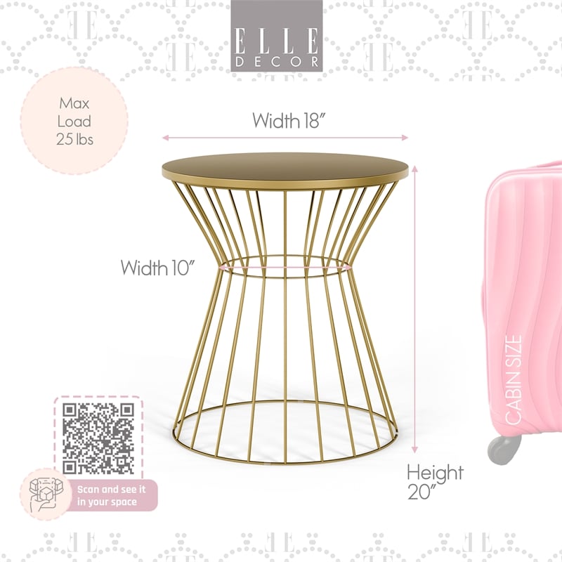 Pemberly Row Modern Hourglass End Table with Metal Top for Bedroom Gold